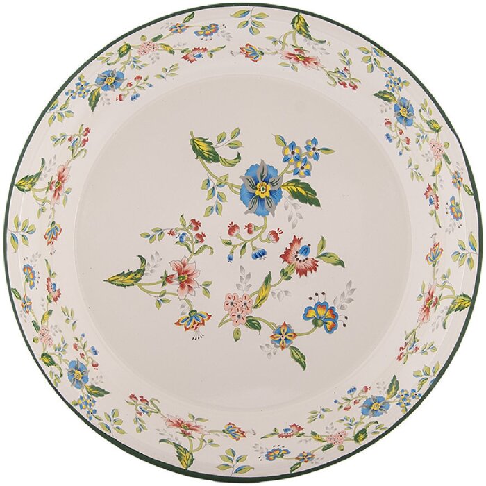 Clayre & Eef 6EM0005 Декоративная тарелка эмаль Ø 30 см бежевый зеленый винтаж