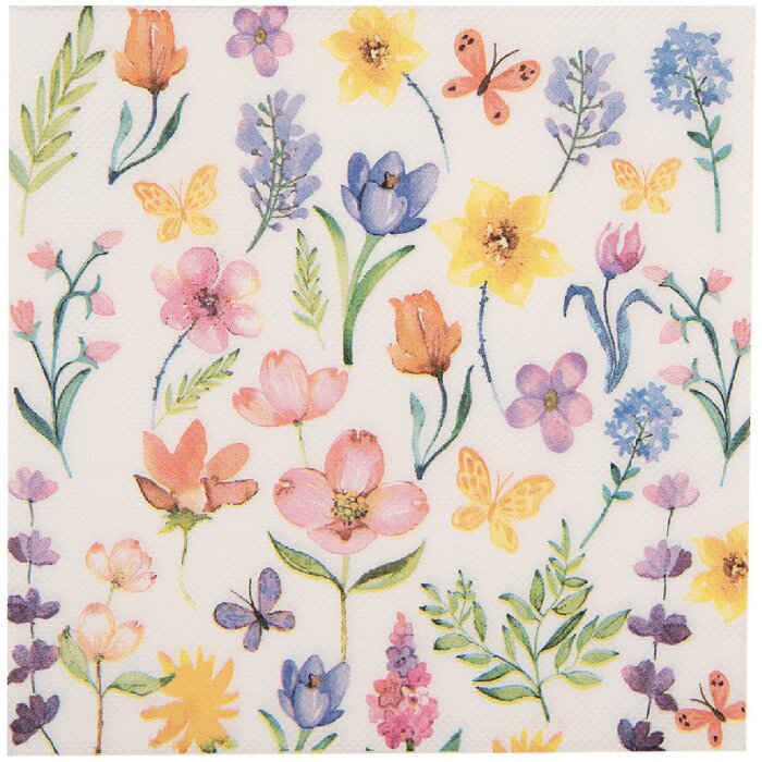 Clayre & Eef 73074 Бумажные салфетки Цветочный узор 33x33 см белый розовый желтый зеленый