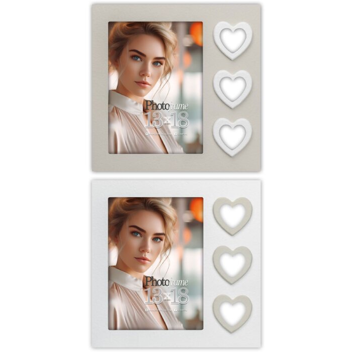 ZEP Holz-Fotorahmen Merida Grau Weiß Herz-Design 10x15 cm 13x18 cm