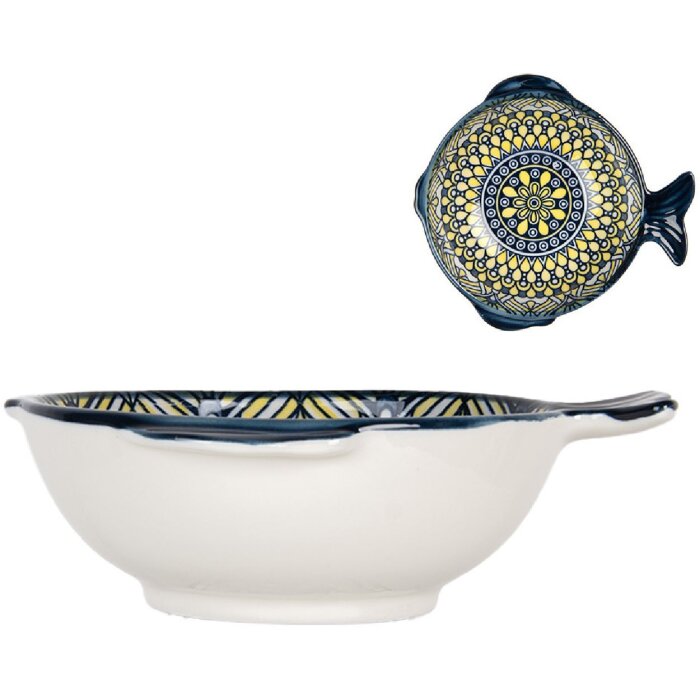 Clayre & Eef 6CEBO0075 Миска керамическая бело-голубая желтая 15x14x5 см 200 мл
