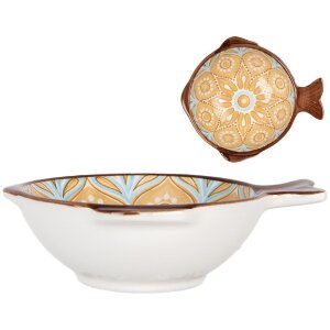 Clayre & Eef 6CEBO0182 Schale Keramik Weiß Gelb...