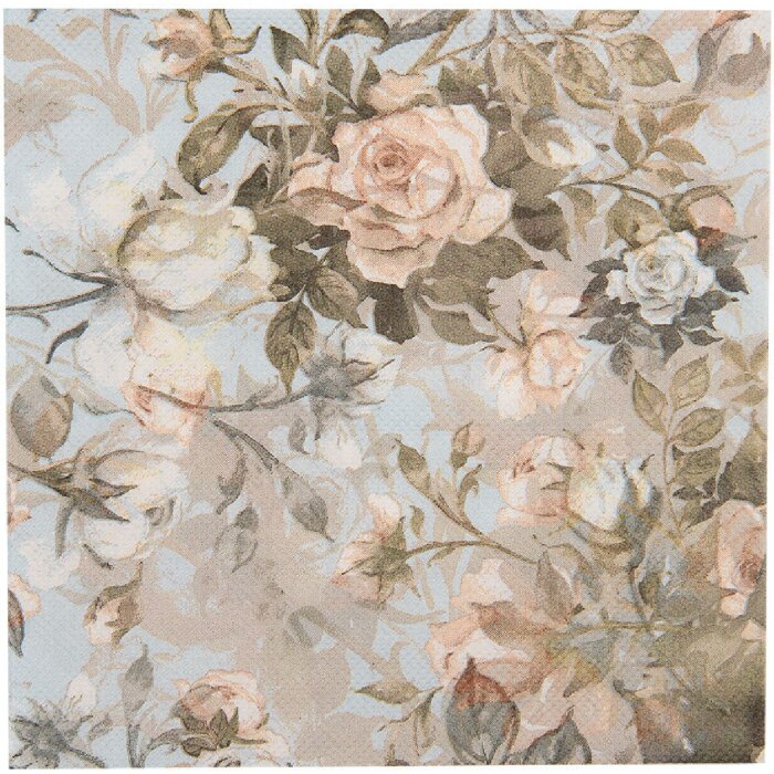 Clayre & Eef 73085 Papierservietten Blau Beige Rosenmotiv 33x33 cm 20 Stück