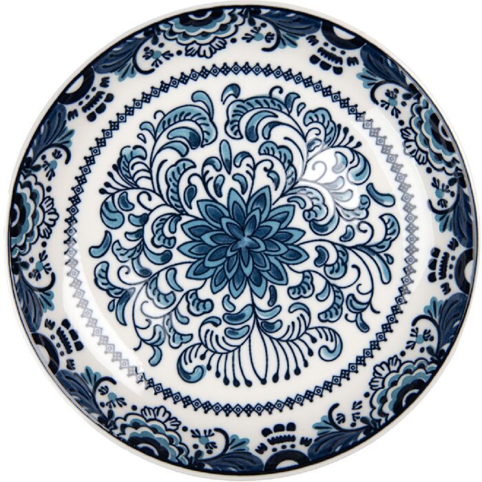 Clayre & Eef 6CEDP0166 Teller Ø 21 cm Weiß Blau Bohemien Frühstück Keramik
