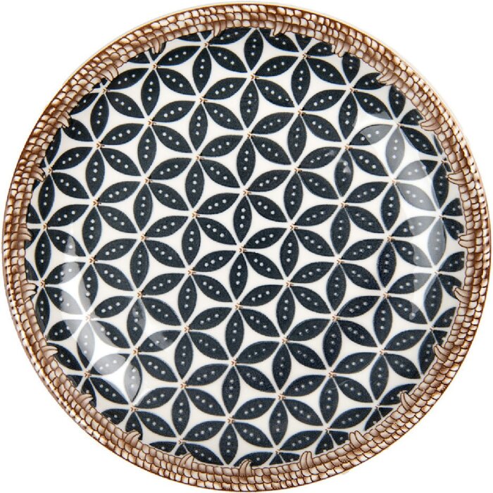 Clayre & Eef 6CEDP0168 Тарелка Ø 21 см бохо-дизайн керамическая бело-черная
