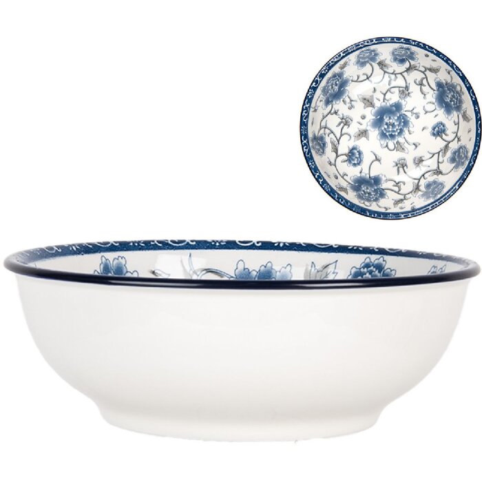 Clayre & Eef 6CEPS0003 Керамическая чаша бело-голубая Ø 19x7 см 750 мл