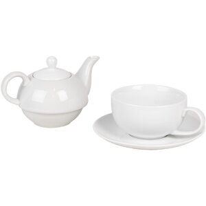 Clayre & Eef 6CETEFO0001 Tea-for-One Set Weiß Keramik Landhausstil 350ml 250ml