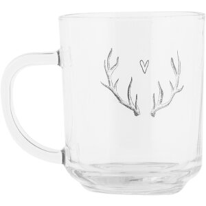 Clayre & Eef NWVGL0003 Teeglas 200 ml transparent mit Hirschgeweih-Motiv 11x8x9 cm