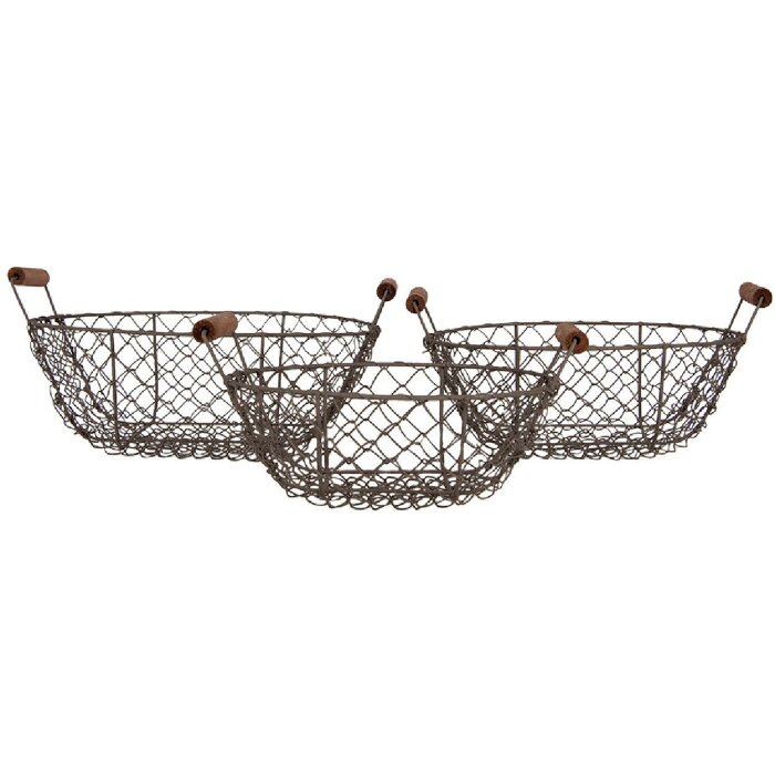 Clayre & Eef 6Y5716 Körbe 3er-Set Eisen Braun Ø 27/24/21 cm Landhausstil