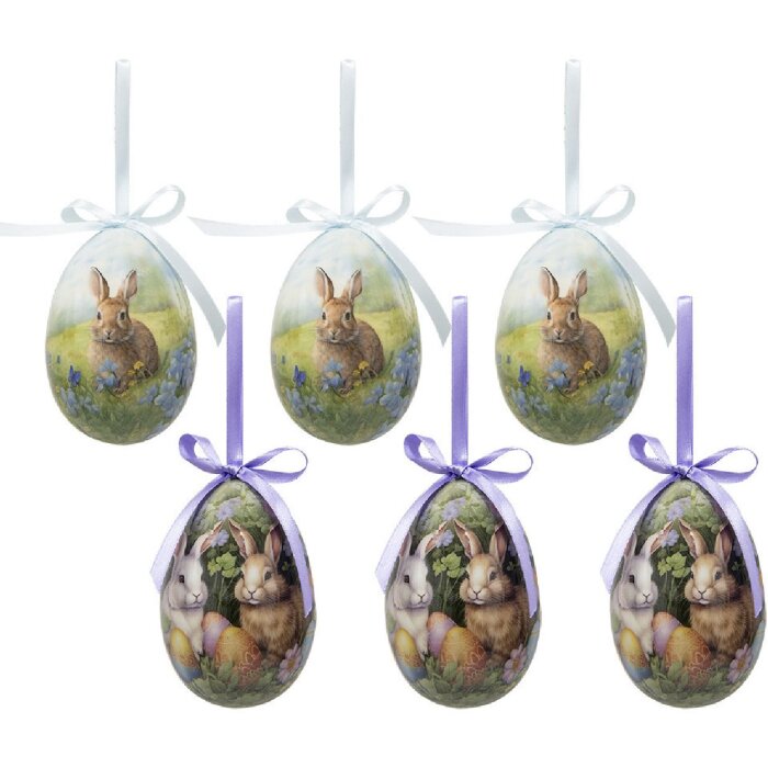 Clayre & Eef 65912 Dekoration Hänger Ei Set 6 Pastell Landhausstil Ø 7x10 cm