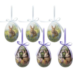 Clayre & Eef 65912 Dekoration Hänger Ei Set 6 Pastell Landhausstil Ø 7x10 cm