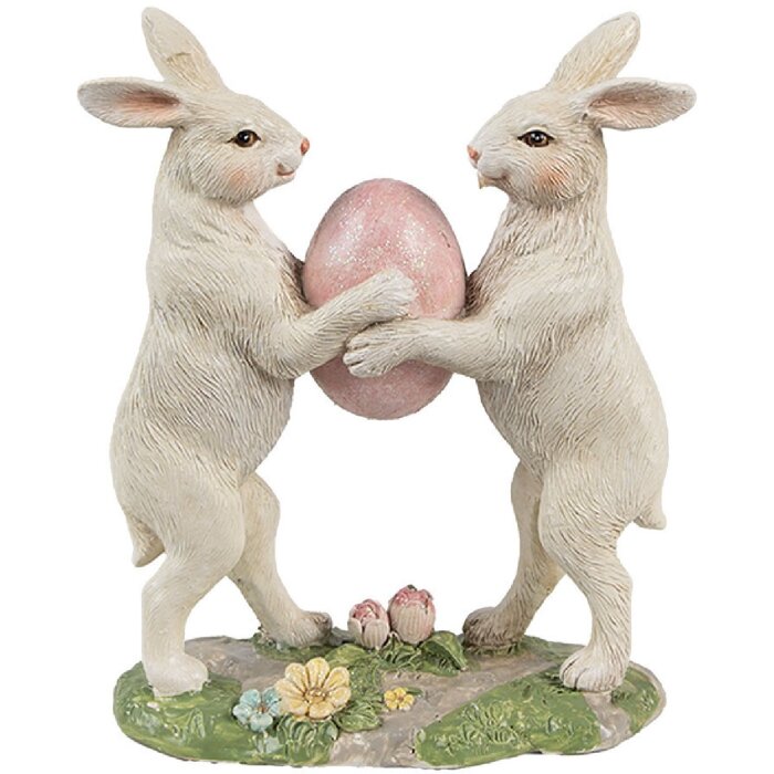 Clayre & Eef 6PR4390 Deko Kaninchen Beige Rosa 11x5x13 cm Polyresin