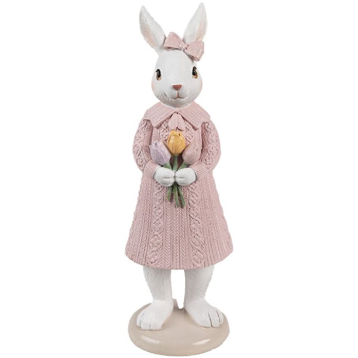 Clayre & Eef 6PR4411 Декоративный кролик бело-розовый 8x8x23 см полирезин