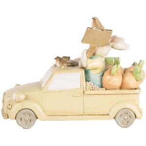 Clayre & Eef 6PR4388 Deko Kaninchen im Auto Weiß Beige 16x8x12 cm