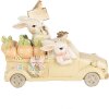 Clayre & Eef 6PR4388 Deko Kaninchen im Auto Weiß Beige 16x8x12 cm