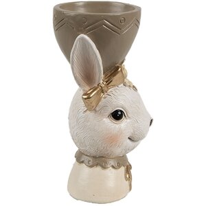 Clayre & Eef 6PR4402 Eierbecher Kaninchen Beige Braun Landhausstil 7x7x12 cm