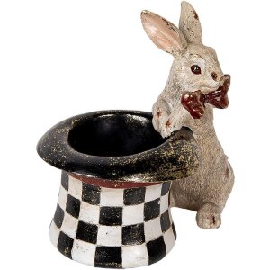 Clayre & Eef 6PR5492 Декоративный кролик в шляпе бежево-черный 25x16x23 см