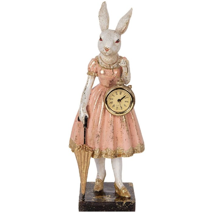 Clayre & Eef 6PR5138 Deko Kaninchen Weiß Rosa 14x11x34 cm Polyresin