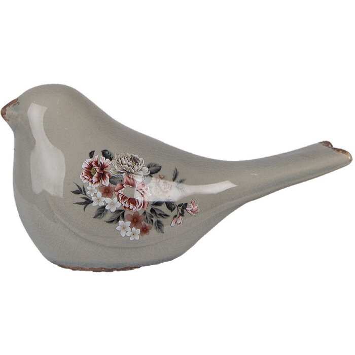 Clayre & Eef 6CE1969L Dekoration Vogel Grau Rosa 25x10x13 cm
