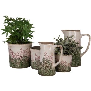 Clayre & Eef 6CE2016L Dekoration Kanne Keramik Beige Grün 21x14x26 cm