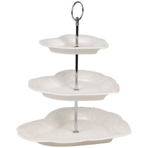 Clayre & Eef 6CE2048 Etagere Keramik Weiß Ø 26x31 cm Romantischer Stil