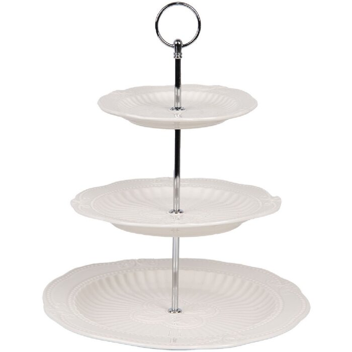 Clayre & Eef 6CE2049 Etagere Keramik Weiß Ø 26x31 cm Landhausstil