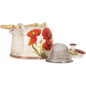 Clayre & Eef 6CETE0171 Заварочный чайник Маки Керамика 800 мл Ретро Винтаж