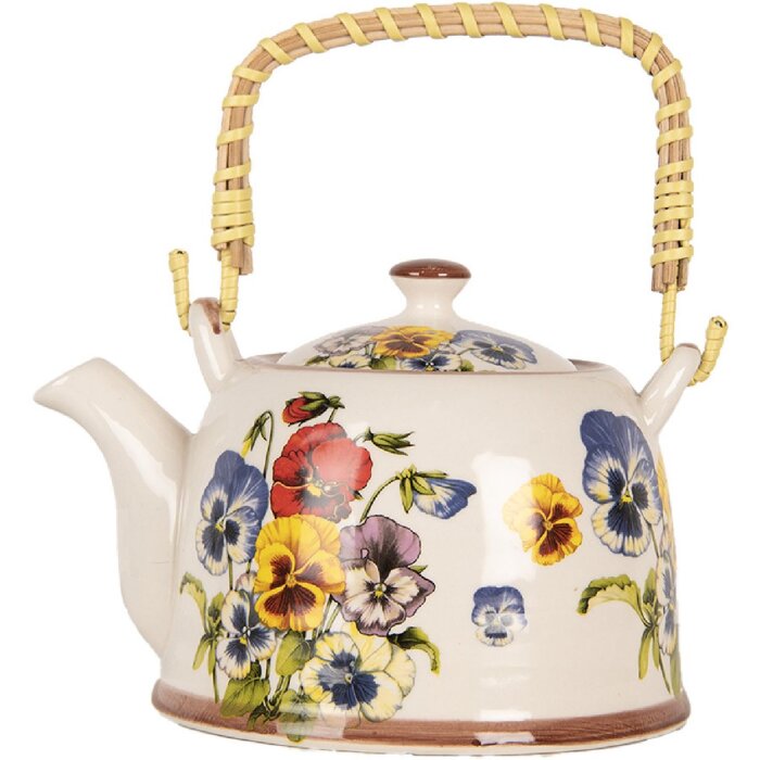 Clayre & Eef 6CETE0172 Чайник керамический бело-голубой 800 мл Ретро Винтаж