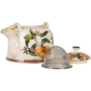 Clayre & Eef 6CETE0174 Teekanne Keramik Weiß Gelb 800 ml Retro