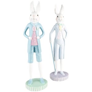 Clayre & Eef 6PR5199 Dekoration Kaninchen Weiß Blau Ø 10x40 cm