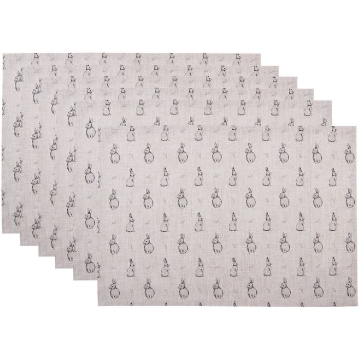 Clayre & Eef BNS40 Набор из 6 ковриков 48x33 см бежево-серый с мотивом кролика