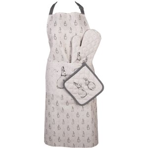 Clayre & Eef Schürze BNS41 Hasenmotiv Beige Grau 70x85 cm Baumwolle