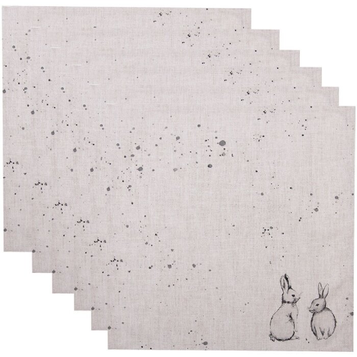 Clayre & Eef BNS43 Набор из 6 салфеток 40x40 см бежево-серый с изображением кролика