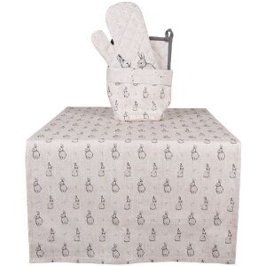 Clayre & Eef BNS44 Ofenhandschuh 18x30 cm Beige Grau Hasenmotiv Baumwolle