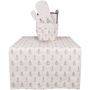 Clayre & Eef BNS64 Настольная скатерть 50x140 см в стиле кантри бежево-серый мотив зайчика
