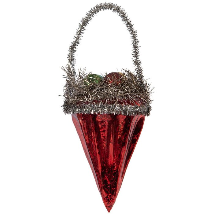 Clayre & Eef Рождественская подвеска стекло красное серебро 6x6x10 см