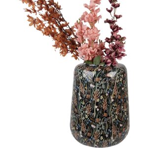 Clayre & Eef 65886 Dekovase Eisen Schwarz Braun Ø 31x40 cm Botanisches Design