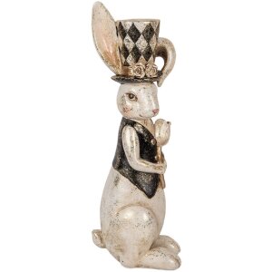 Clayre & Eef декоративная фигурка кролика винтаж белый черный золото 12x14x38 см