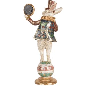 Clayre & Eef Deko-Kaninchen mit Uhr Weiß Gold 17x11x35 cm Vintage-Stil