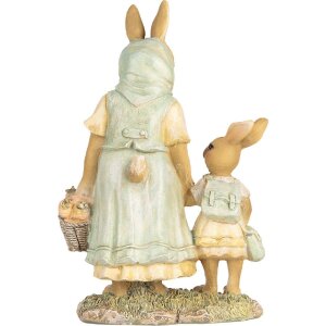 Clayre & Eef 6PR5453 Deko-Kaninchen Polyresin Beige Grün Gelb 14x7x20 cm