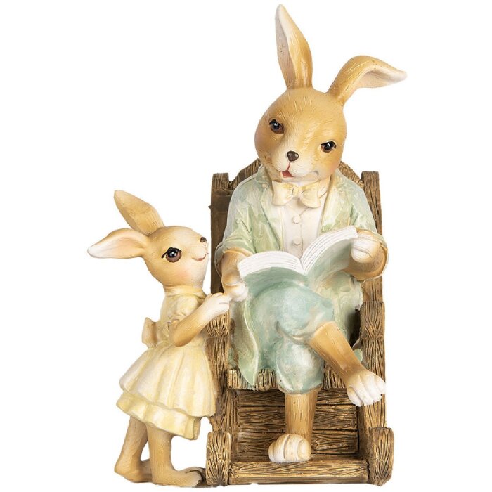 Clayre & Eef Dekofigur Kaninchen Landhausstil Polyresin 12x11x17 cm Beige
