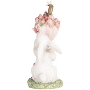 Clayre & Eef Декоративная фигурка Кролик с зонтиком 9x7x15 см бело-розовый