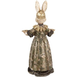 Clayre & Eef Украшение Кролик с миской бежевый зеленый золотой 16x15x29 см