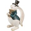 Clayre & Eef Deko-Kaninchen Hasenfigur Weiß Blau 14x13x23 cm Polyresin