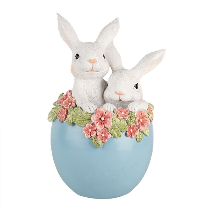 Clayre & Eef Deko Kaninchen im Ei Osterfigur Weiß Blau 13x12x21 cm