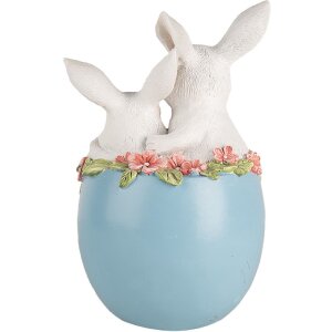 Clayre & Eef Deko Kaninchen im Ei Osterfigur Weiß Blau 13x12x21 cm