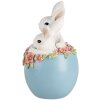 Clayre & Eef Deko Kaninchen im Ei Osterfigur Weiß Blau 13x12x21 cm