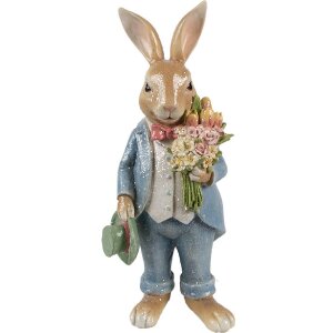 Clayre & Eef Dekofigur Kaninchen Landhausstil Braun Blau 11x10x26 cm