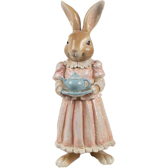 Clayre & Eef Украшение Кролик Полирезин Коричневый Розовый 11x11x26 см Стиль кантри
