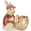 Clayre & Eef Deko-Kaninchen Beige Rot Gold 28x18x30 cm Osterdekoration