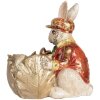 Clayre & Eef Deko-Kaninchen Beige Rot Gold 28x18x30 cm Osterdekoration